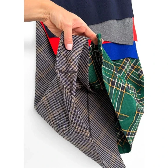 Enföld Japanese Layered Patchwork Asymmetric Plaid Solid Skirt - Picture 4 of 8